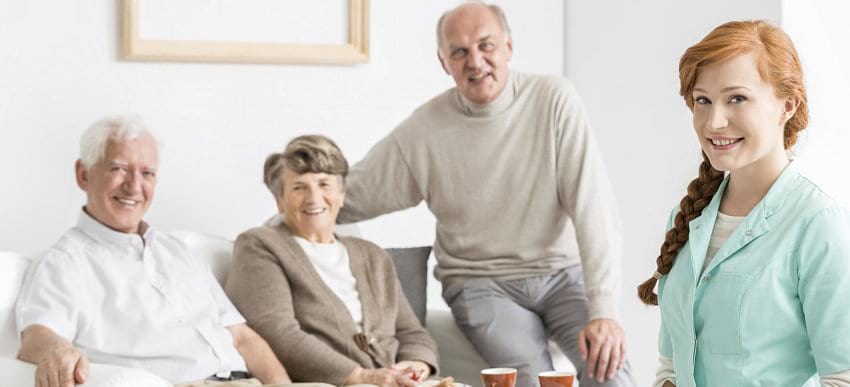 group of senior and a caregiver